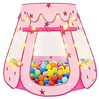 Princess Pop Up Tent with Star Lights for 1 2 3 Year Old Girls Birthday Gift, No Assembly Required, Easy to Fold with Portable Bag, Toddler Baby Girl Toys Kids Ball Pit Indoor Outdoor Playhouse