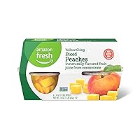 Amazon Fresh, Yellow Cling Diced Peaches in Fruit Juice, 4 Oz Bowls (Pack of 4) (Previously Happy Belly, Packaging May Vary)