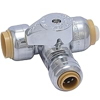 SharkBite 1/2 x 1/2 x 1/4 Inch Compression Tee Stop Valve, Push to Connect Brass Plumbing Fitting, PEX Pipe, Copper, CPVC, PE-RT, HDPE, 24987A