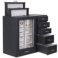 Homde Large Jewelry Box/Organizer/Case with Glass Window, Drawers for Necklaces Earrings Rings Bracelets Watches Gift for Women Girls