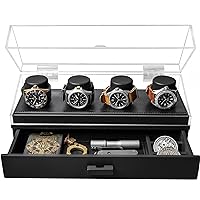 Elevate Your Watch Collection with The Watch Deck Pro – Premium Watch Display Case for 4 Watches – Easy Access, Drawer & Leather Lining – Wooden Mens Watch Box & Watch Case – Lifetime Assurance