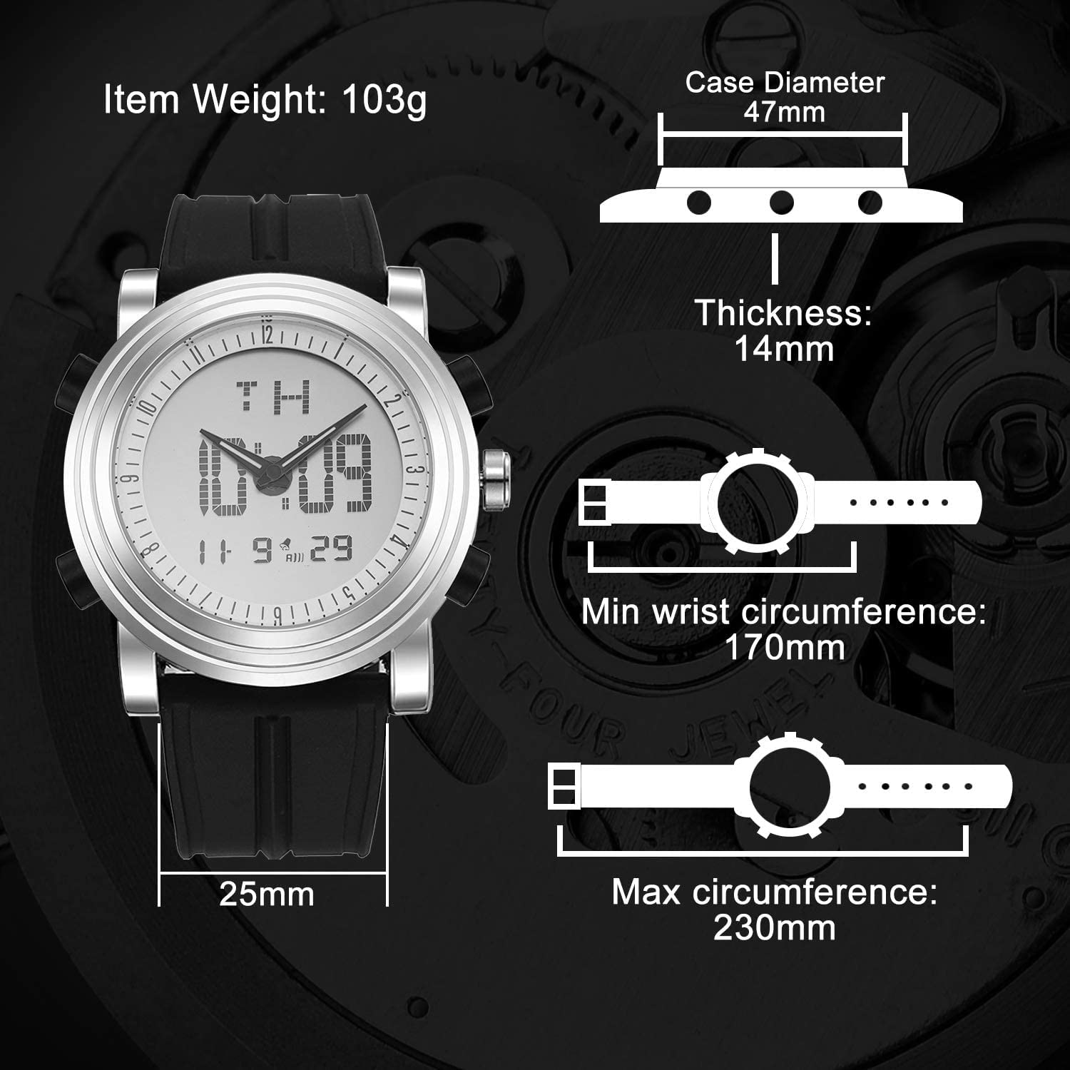BUREI Men's Sports Watch Analog-Digital Display Men's Watch Multifunctional Chronograph Watches for Men with Date LED Watch