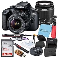 Canon EOS 4000D / Rebel T100 DSLR Camera 18-55mm f/3.5-5.6 Zoom Lens, SanDisk 128GB Memory Card, Tripod, 3 Pieces Filter (UV, CPL, FLD), ZeeTech Accessory Bundle (Renewed)
