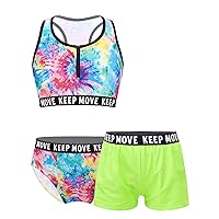 iiniim Kids Girls 3 Piece Rush Garud Tankini Swimsuit Racerback Crop Top Boyshorts Bohemian Swimwear Fluorescent Green 4 Years