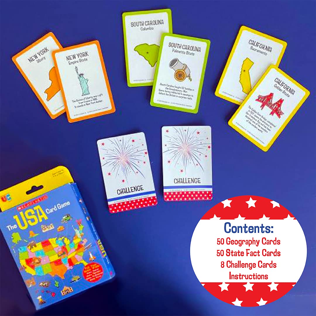 University Games | Scholastic USA Travel Card Game, Learn State Capitals and Historic Facts, Great Geography Challenge Card Game for Kids Ages 6 and Up