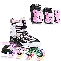 2PM SPORTS Small Inline Skates for Kids with Adjustable Protective Gear Set Small - Pink & Pink