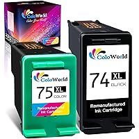 High Yield for HP 74 75 Ink Cartridges Combo Pack Black Color 74XL 75XL Compatible for PhotoSmart C4280 C5280 C4480 C4250 DeskJet D4360 D4260 OfficeJet J5780 Printer