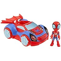 Spidey and His Amazing Friends Glow Tech Web-Crawler Toy Car with Spider-Man Action Figure, Marvel Super Hero Preschool Toys for 3 Year Old Boys and Girls and Up, Lights & Sounds