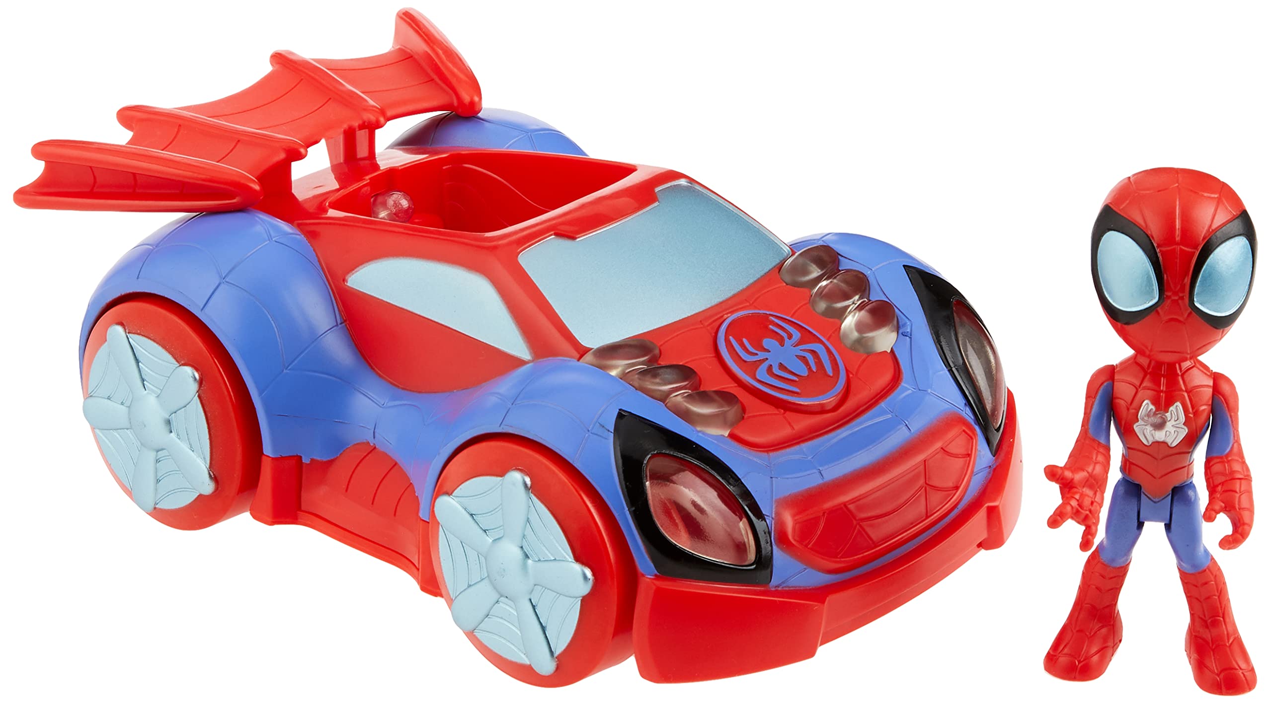 Marvel Spidey and His Amazing Friends Glow Tech Web-Crawler Toy Car, with Spidey Action Figure, Preschool Toys, Super Hero Toys for 3 Year Old Boys and Girls and Up, Lights & Sounds