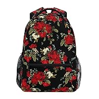 ALAZA Red Roses Black Backpack for Women Men,Travel Casual Daypack College Bookbag Laptop Bag Work Business Shoulder Bag Fit for 14 Inch Laptop