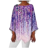 3/4 Sleeve Tops for Women Sexy Comfy Shirt Casual Loose Irregular Hem Blouse T Shirt Round Neck Retro Print Tops