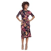 London Times Women's Side Waist Tie Fit and Flare Dress