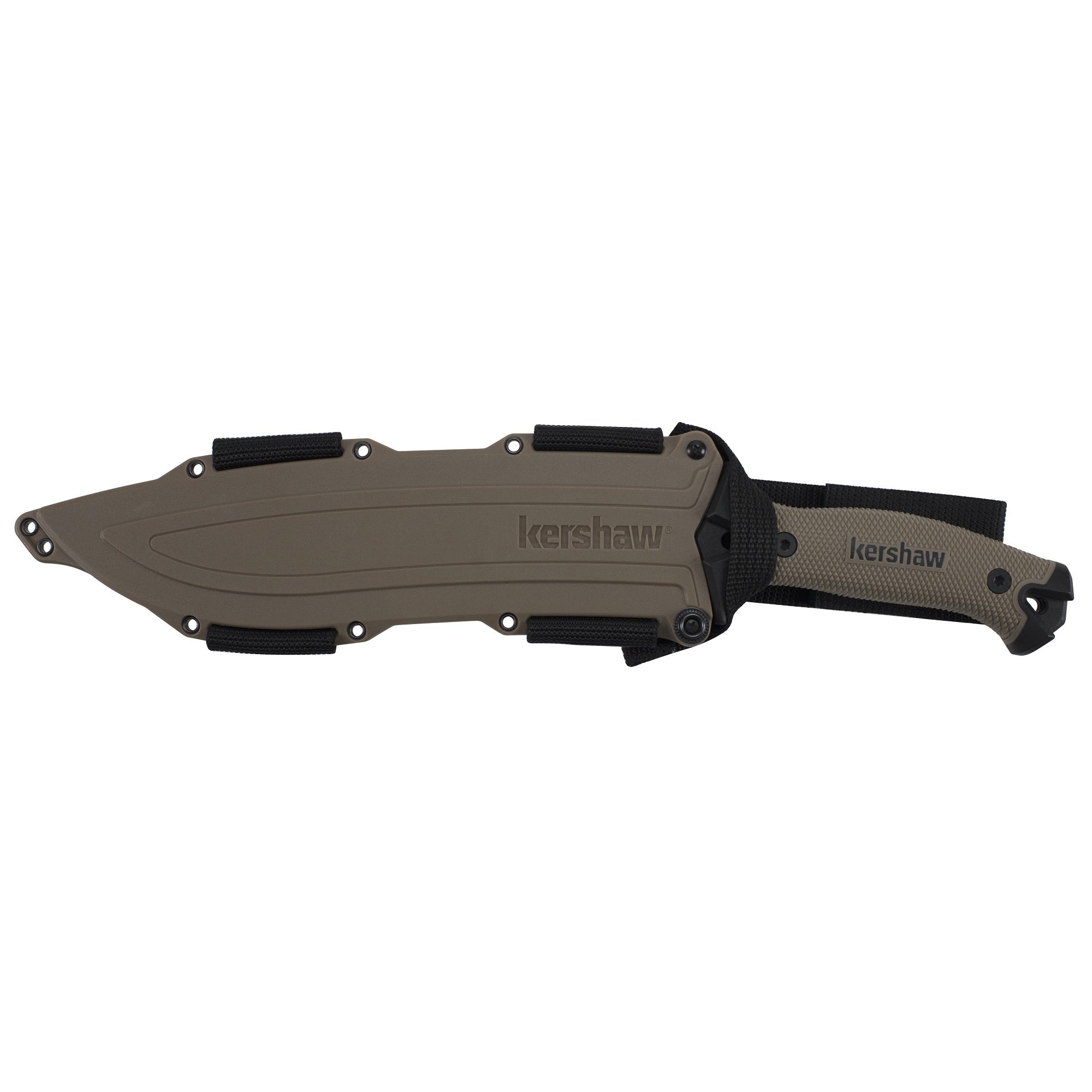 Kershaw Camp 10 - Tan Machete, Fixed Blade Knife, 10-in. 65Mn Carbon Steel Blade Includes Sheath, Camp Series Machete, Outdoor and Survival Tool