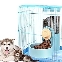 Automatic Food Feeder Water Dispenser, Removable Cage Hanging Food Water Bowl Bottle for Pet Dog Cat, Gravity Auto Food Feeder Waterer for Small Animals, Cat, Rabbit, Bird, Puppy (Food Feeder, Green)
