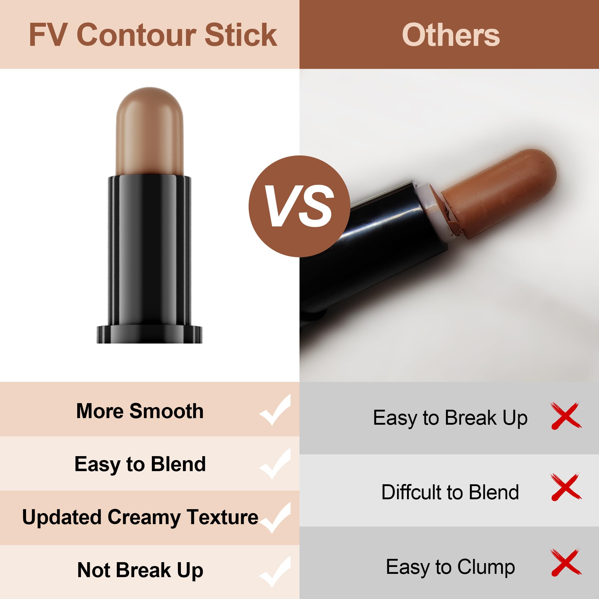FV Cream Contour Stick, 2-in-1 Face Shaping Stick for Highlighting & Contouring, Bronzer Stick，Long Lasting & Waterproof，Non-Sticky Highlighter Makeup Pen for Light/Medium Skin Tones, 0.26oz (7.5g)