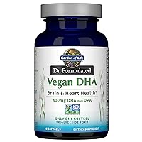 Omega 3 Vegan DHA Supplements Dr. Formulated Vegan DHA, 400mg DHA & 90mg DPA in Triglyceride Form from a Single Source, Omega 3 Supplement for Women's and Men's Health, 30 Softgels