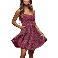 Sparkly Short Homecoming Dresses for Teens Backless Prom Gowns with Pockets Cocktail Dresses for Women Evening Party