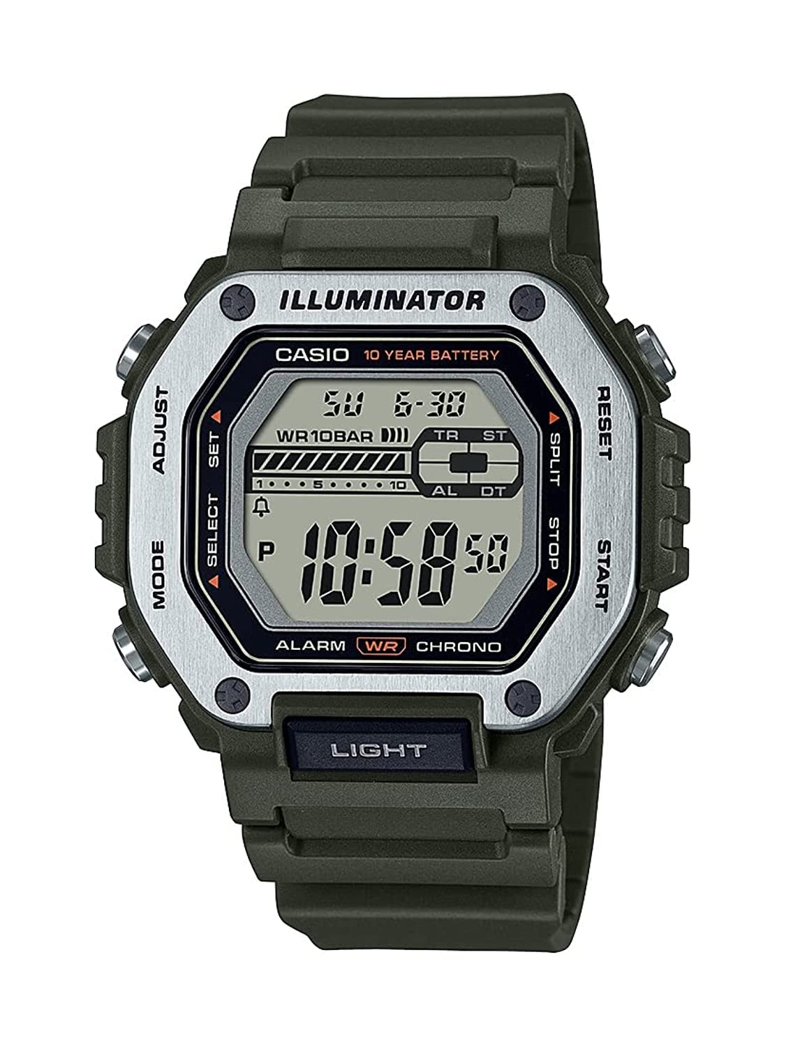 Casio LED Illuminator 10-Year Battery 1/100 Second Stop Watch | Daily Alarm Men's Watch MWD-110H-3AV