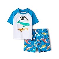 The Children's Place Boys' and Toddler Swim Trunk and Short Sleeve Rashguard 2-Piece Set