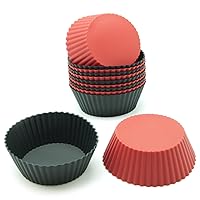 Freshware 12-Pack Silicone Mini Round Reusable Cupcake and Muffin Baking Cup, Black and Red Colors