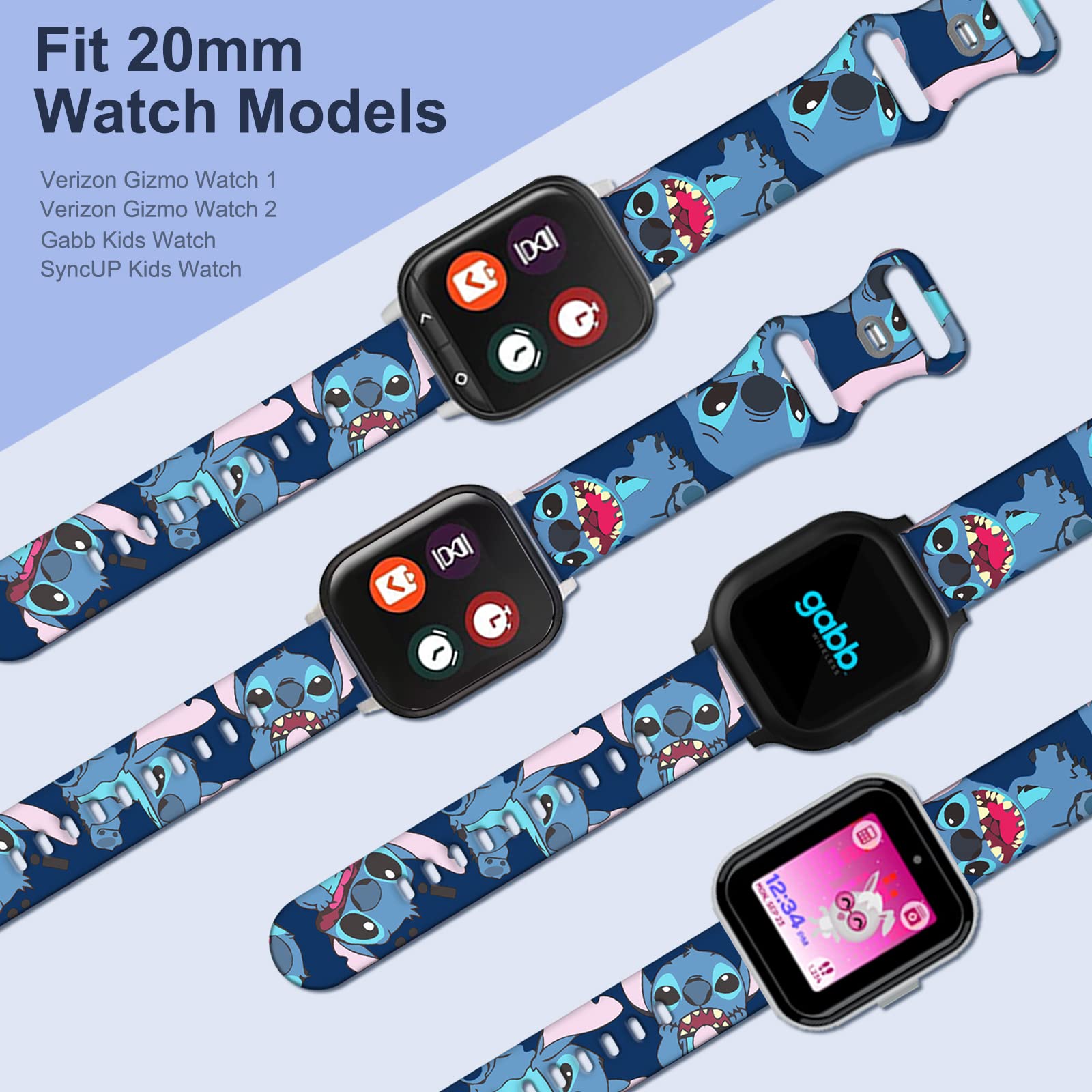 Cartoon Printed Bands for SyncUP Kids Watch Band Replacement, 20mm Chic Cute Strap Compatible with T-Mobile SyncUP Kids Watch Silicone Sport Wristbands for Boys Girls