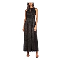 R&M Richards Womens Black Glitter Pleated Gown Color Block Sleeveless Keyhole Maxi Evening Empire Waist Dress 8