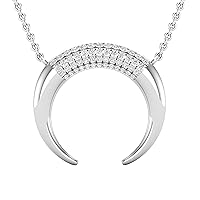 Dazzlingrock Collection Ladies Crescent Style Moon Pendant (Silver Chain Included), Available in Various Round Diamonds & Metal in 10K/14K/18K Gold & 925 Sterling Silver