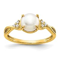Jewels By Lux Solid 10K Yellow Gold FWC Pearl and Diamond Ring Available in Sizes 5 to 9