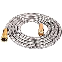 Stainless Steel Metal Garden Hose 304 Stainless Steel Water Hose with Solid Metal Fittings and Newest Spray Nozzle, Lightweight, Kink Free, Durable and Easy to Store (15FT)
