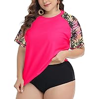 FOREYOND Plus Size Rash Guard Shirt for Women Short Sleeve UPF 50+ Sun Protection Swimwear Swim Top