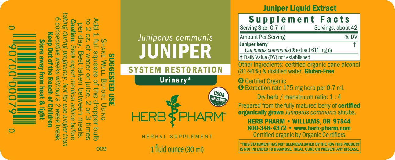 Herb Pharm Certified Organic Liquid Extract for Urinary System Support Juniper 1 Fl Oz (Pack of 2)