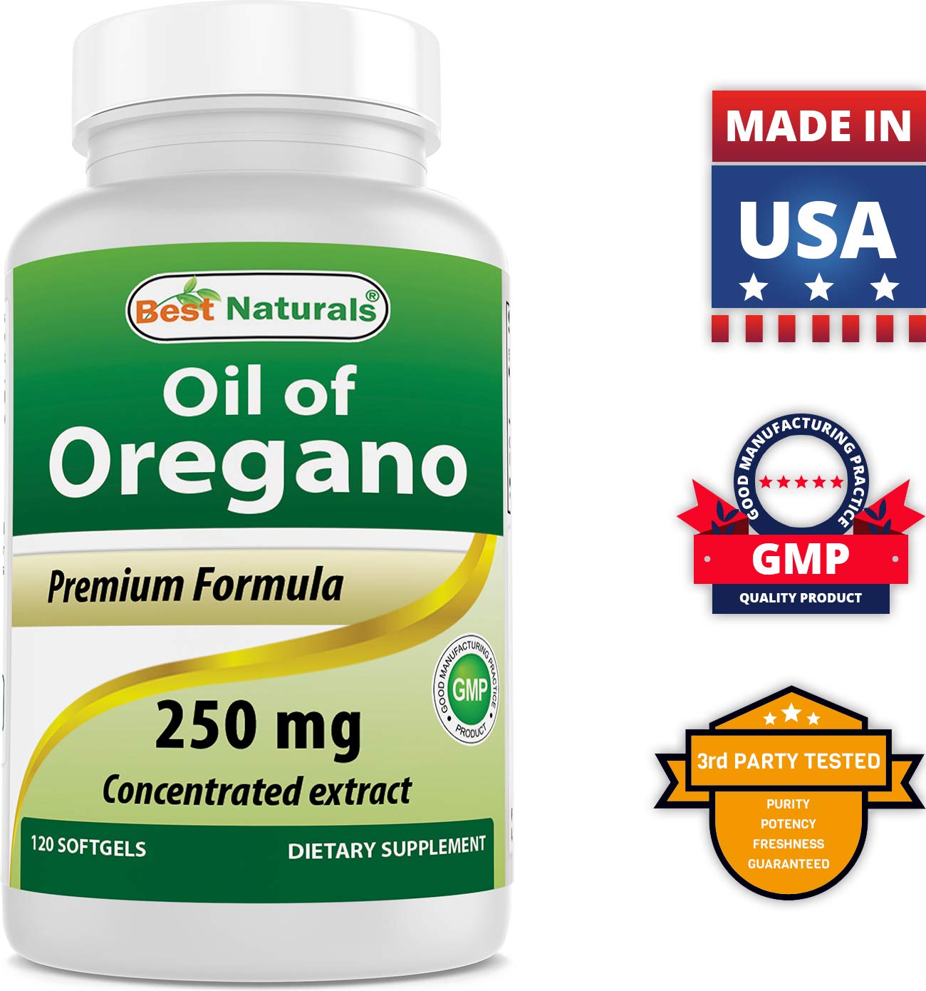Best Naturals Oregano Oil 250 Mg & Quercetin with Bromelain