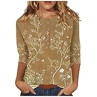 Womens 3/4 Sleeve Summer Tops,Fall Womens 3/4 Sleeve Tops and Blouses Button Casual Everyday 3/4 Sleeve V Neck Print Shirts