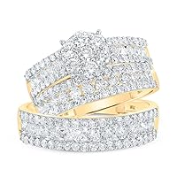 The Diamond Deal 14kt Yellow Gold His Hers Round Diamond Cluster Matching Wedding Set 2-7/8 Cttw