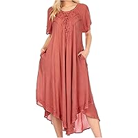 Sakkas Lilia Embroidered Lace Up Bodice Relaxed Fit Maxi Sun Dress