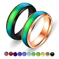6mm Stainess Steel Band Temprature Sensitive Color Changing Mood Rings for Men Women, His Her Black Rose Gold Plated Anniversary Wedding Birthday Band Rings for Gilfriend Boyfriend Y1854