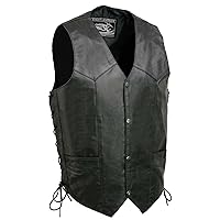 EL1315 Black Motorcycle Leather Vest for Men w/Side Lace- Riding Club Adult Motorcycle Vests