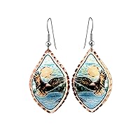 FRONT LINE JEWELRY Women's Artisan Crafted Copper Colorful Abstract Moose Earrings Teardrop- Artwork Created by Famous Artist
