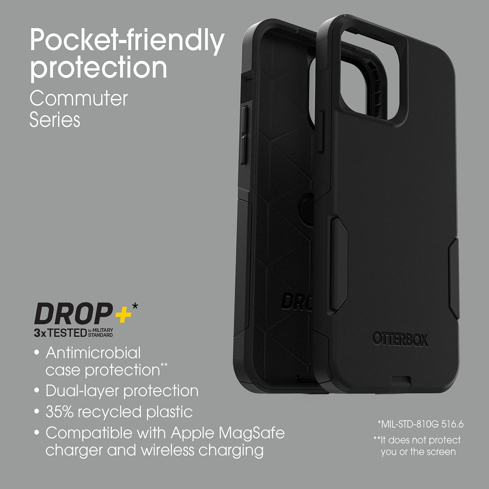 OtterBox iPhone 13 Pro Max & iPhone 12 Pro Max Commuter Series Case - BLACK, slim & tough, pocket-friendly, with port protection