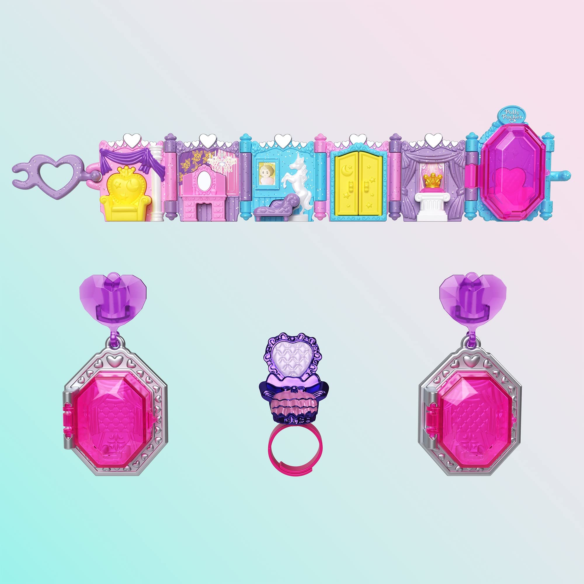 Polly Pocket Collector Compact with 2 Dolls, Keepsake Collection Royal Ball Jewelry Set, Collectible Toy with Unicorn Castle Theme