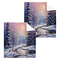 Winter Snow Landscape Washcloths 6 Pack, Soft Absorbent Cotton Baby Face Towels, Washable Reusable Fingertip Towels for Bath Gym Hotel Spa, 12 x 12 Inch