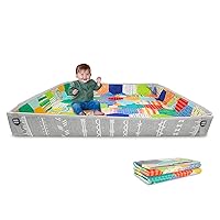 Foldable Soft Foam Mat, Extra Large Double-Sided Cushioned Portable Play Mat with Fold-Up Sides, Non Slip Crawling & Playing for Infants and Toddlers, Multicolor