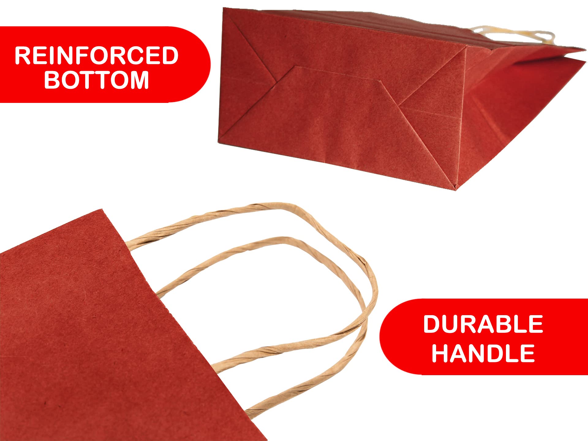 Elegant Supply Solid Print Holiday Gift Twisted Handles Kraft Paper Bags in Bulk, Multipurpose use, Suitable for Every Occasion, 10 X 5 X 13, Ruby Red
