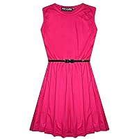 Girls Skater Dress Kids Party Dresses with Free Belt 5 6 7 8 9 10 11 12 13 Years Cerise