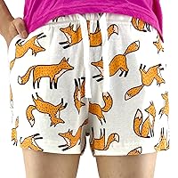 Womens Cute Cotton Knit Pull-On Animal Print Drawstring PJ Sleep Shorts with Pockets
