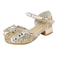 Toddler Kids Girls Princess Sandals Sequins Bow Rhinestone Pearl Dress Shoes Non Slip Closed Toe Low Heels Wedding Party Shoes