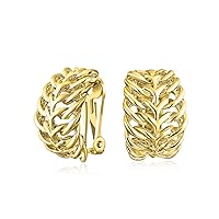 Fashion Open Weave Cable Leaf Feather Wide Half Hoop Clip On Earrings For Women Non Pierced Ears Silver Gold Plated