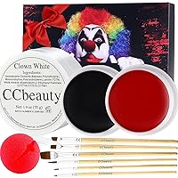 CCbeauty Clown Makeup Kit Professional White Black Red Face Paint Foundation Cream, 6 Brushes,Red Nose for Halloween Special Effects SFX Joker Skeleton Vampire Zombie Cosplay Dress Up Makeup