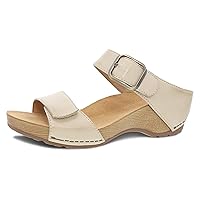 Dansko Tanya Slip-On Wedge Sandal for Women - Cushioned, Contoured Footbed for All-Day Comfort and Support - Hook & Loop Strap with Buckle Detail - Lightweight Rubber Outsole