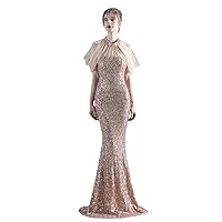 Women's Mermaid Sequins Long Formal Evening Prom Dress Gown High Neck Party Cocktail Dresses 18625